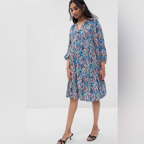 GAP Dresses & Skirts - GAP Multicolor Floral Tiered Balloon Sleeve Midi Maternity Dress